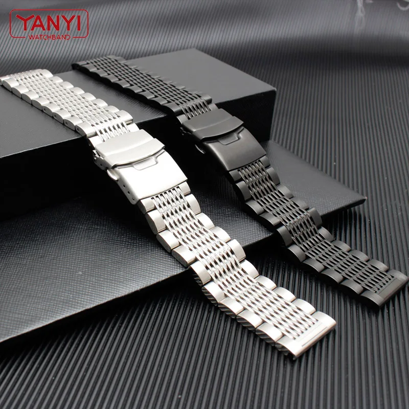 Stainless steel bracelet mens watches strap solid metal watch band 20mm 22mm 316l stainless steel bracelet safety buckle