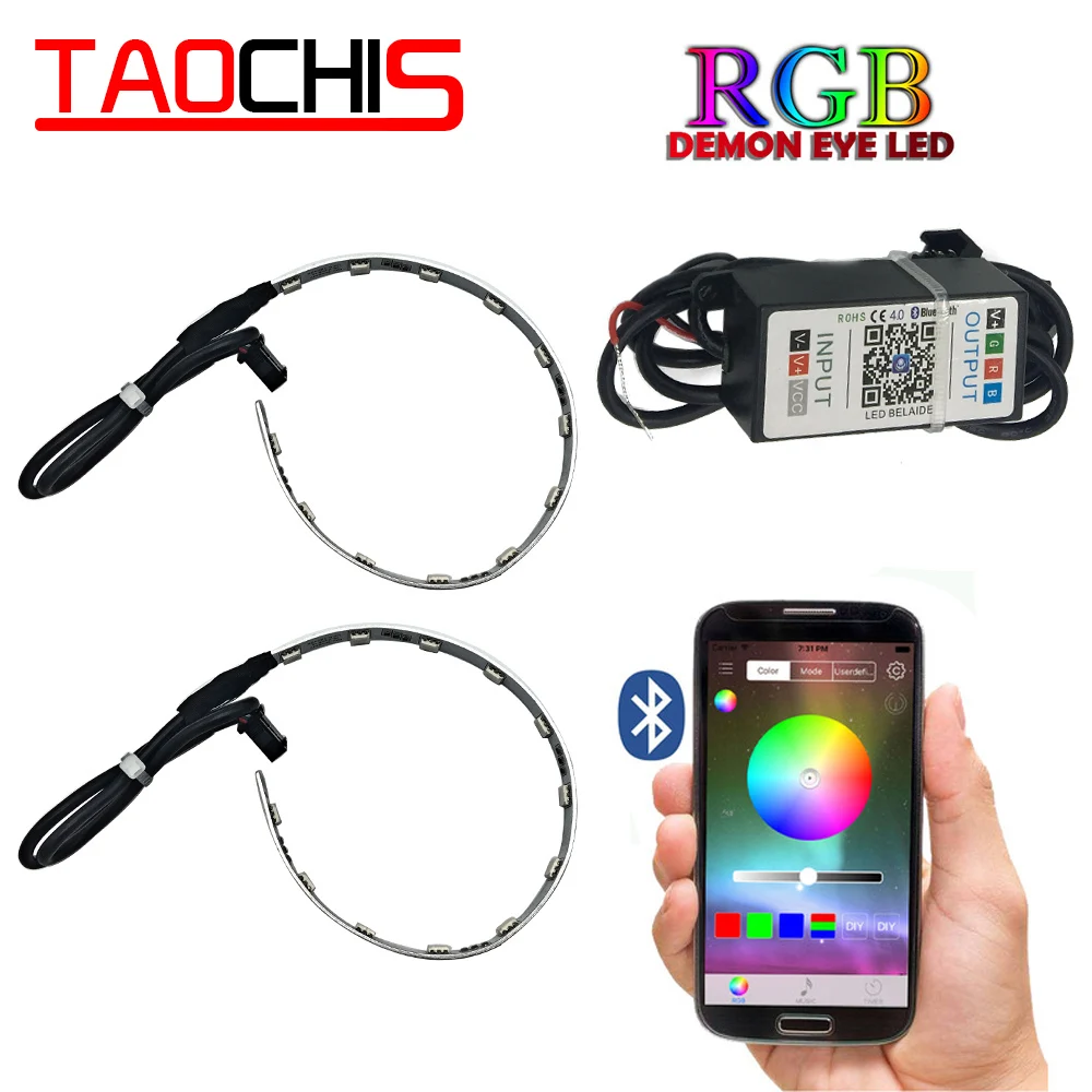 

TAOCHIS 2Pcs Auto RGB headlight Projector Led Devil Eye Demon Eye Lamp For Car App Remote Control projector headlamp angel eyes