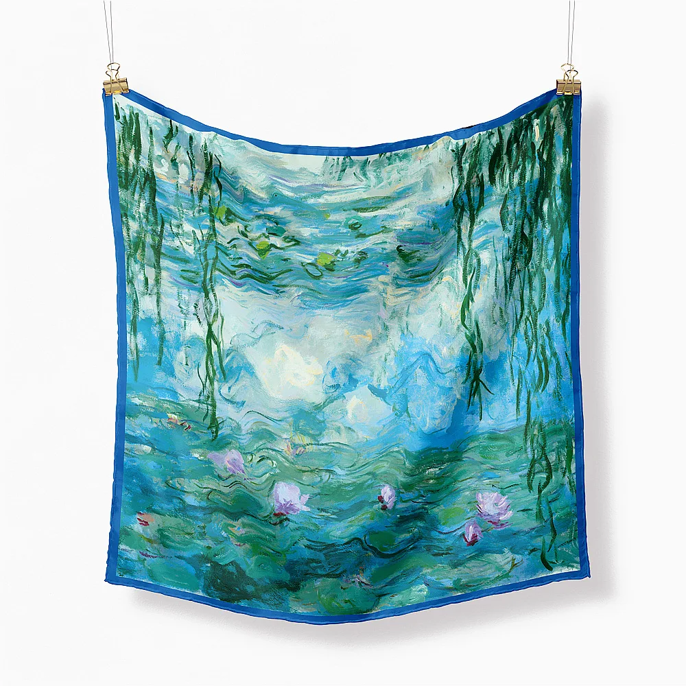 Monet obraz olejny Twill 100% jedwabny szalik moda chustka kobiety szalik okłady 53cm kwadratowe szaliki hidżab szalik na głowę szalik