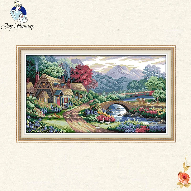 Joy Sunday Farm landscape cross stitch Needlework Set for DIY Embroidery Kit Cross-Stitch Handwork Wedding Send Accessory Tools