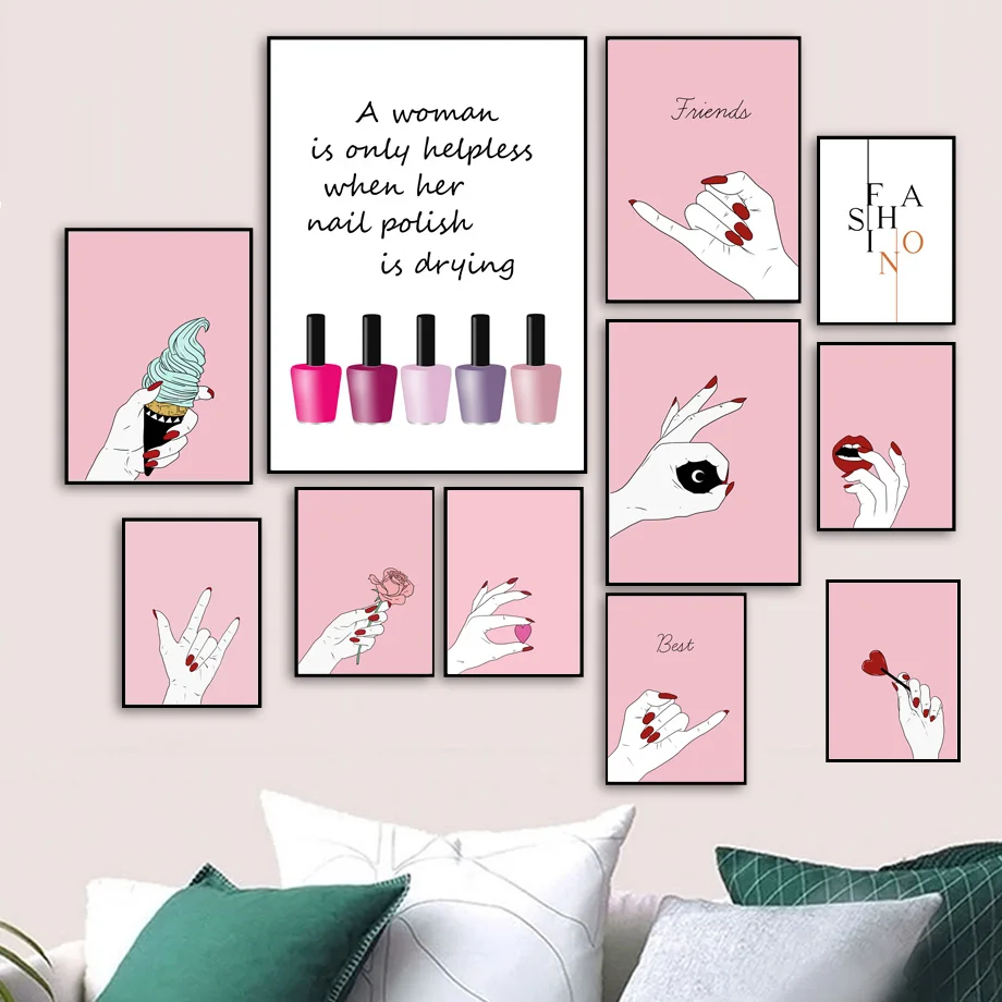Wohnkultur Drucke Malerei Wand Kunst Make-Up Nagellack Maniküre Nordic Stil Bilder Modulare Leinwand Poster Nacht Hintergrund