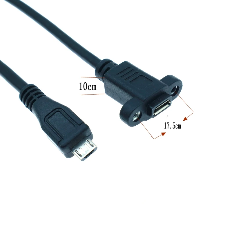 Micro USB USB 2.0 Male Connector to Micro USB 2.0 Female Extension Cable Pitch 17.5mm With screws Panel Mount Hole 25cm cable