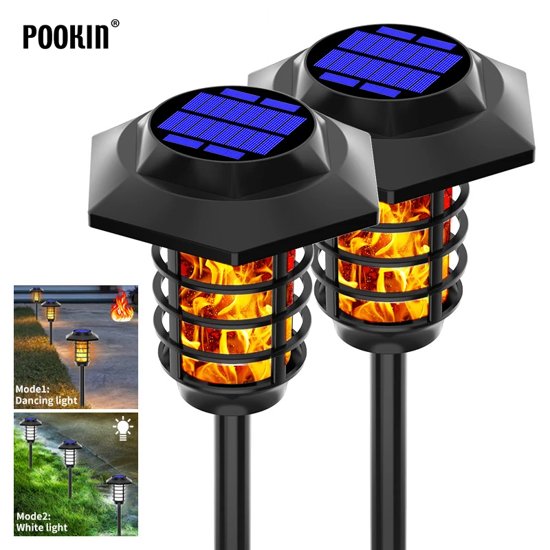 48/66 LED Solar Flame Lamp Outdoor Torch White Lights Waterproof Landscape Lawn Lamp Dancing Flicker Lights For Garden Decor