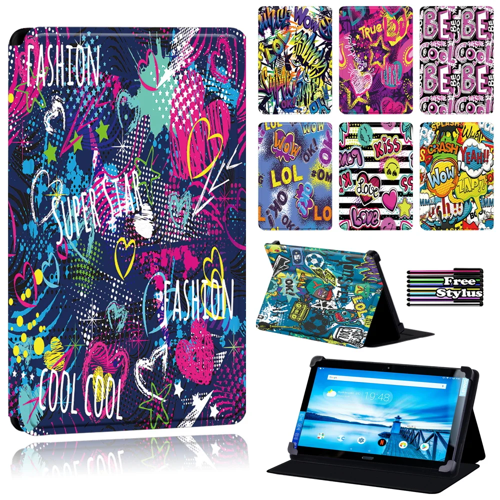 Cool Style Tablet Case for Lenovo (Smart Tab P10 10.1/Tab P10) - Graffiti Art Soft Leather Stand Cover Case + Free Stylus