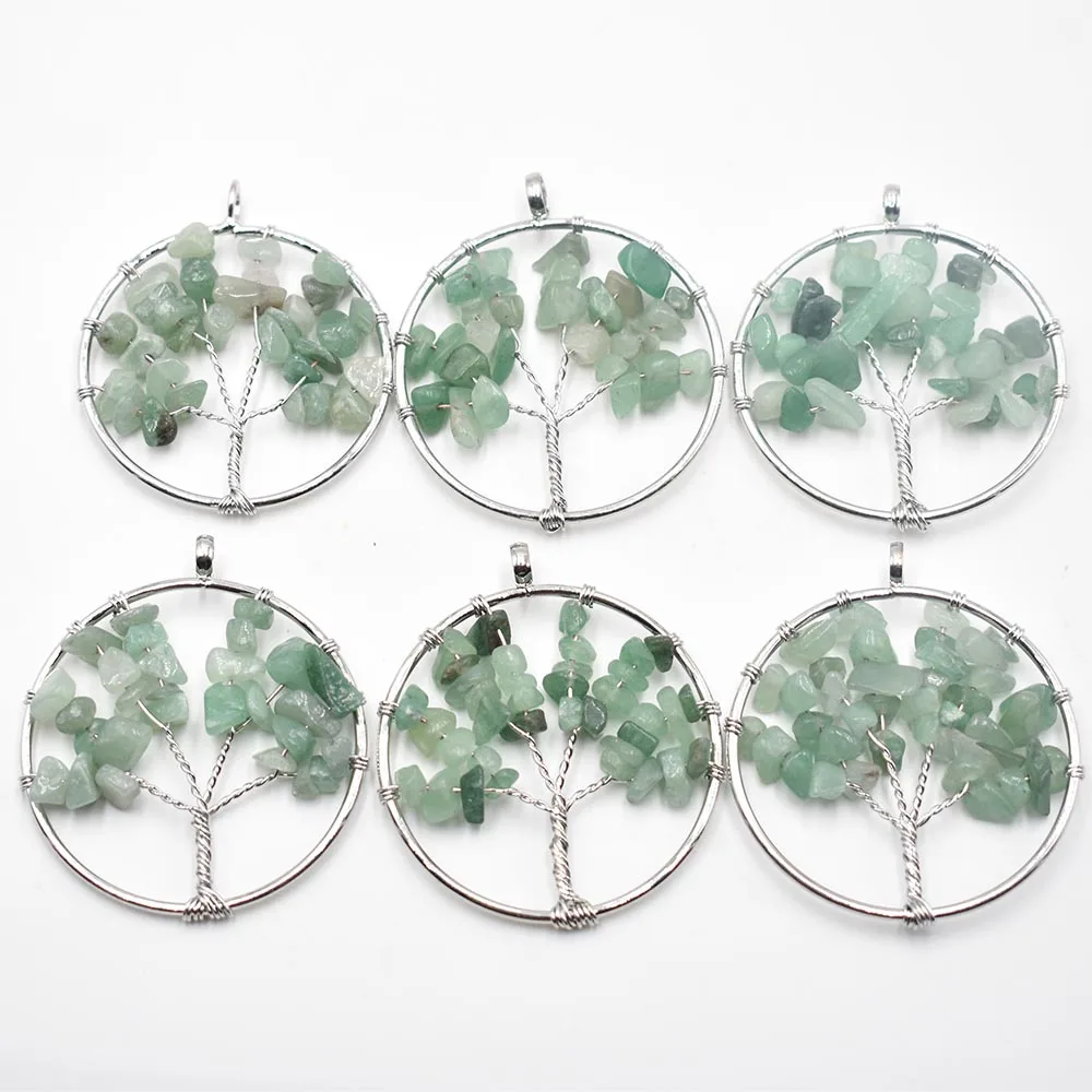 Wholesale 12pcs/lot mixed natural stone Tree of life handmade wire color wire wrapped Pendants 50mm for jewelry marking free