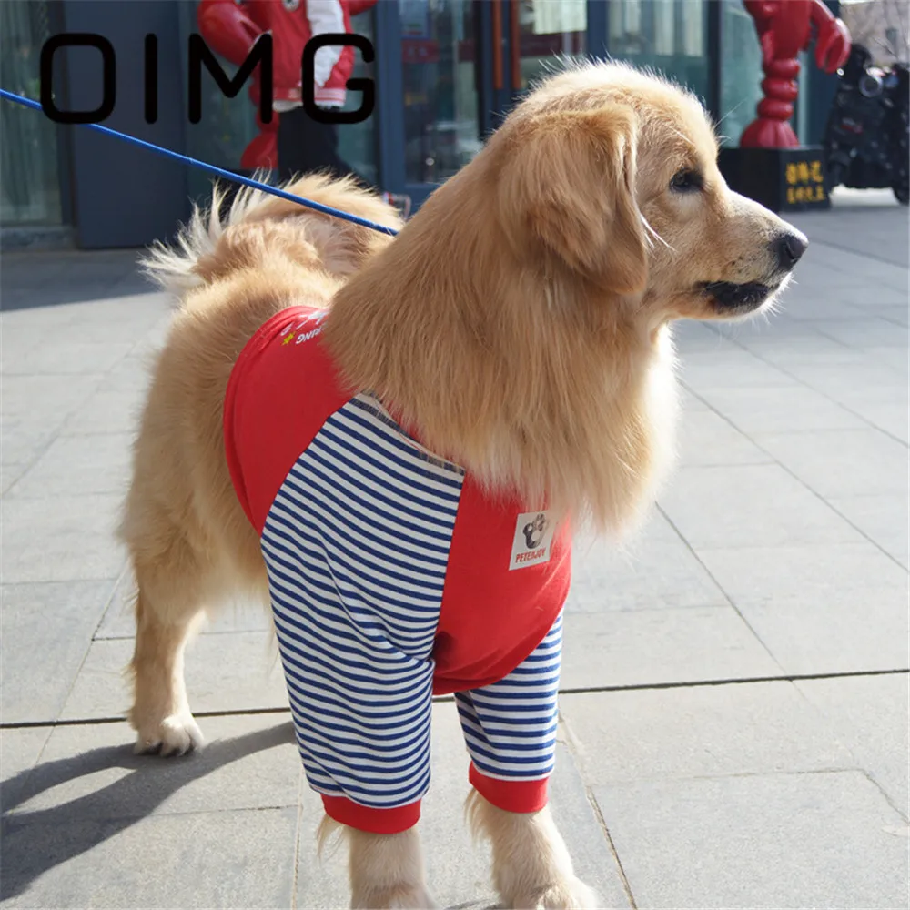 OIMG Patchwork Medium Large Dogs Clothes Striped Pet Clothing Labrador Alaskan Long Sleeve Dog Shirts Soft Big Dogs Accessories