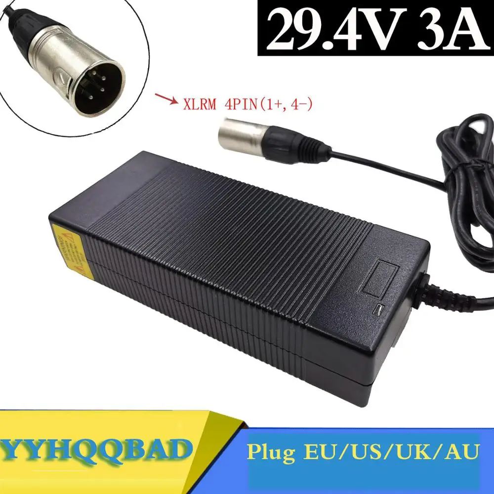 29.4v3a lithium battery charger 7 Series 29.4V 3A charger for 24V battery pack with  4-Pin XLRM connector