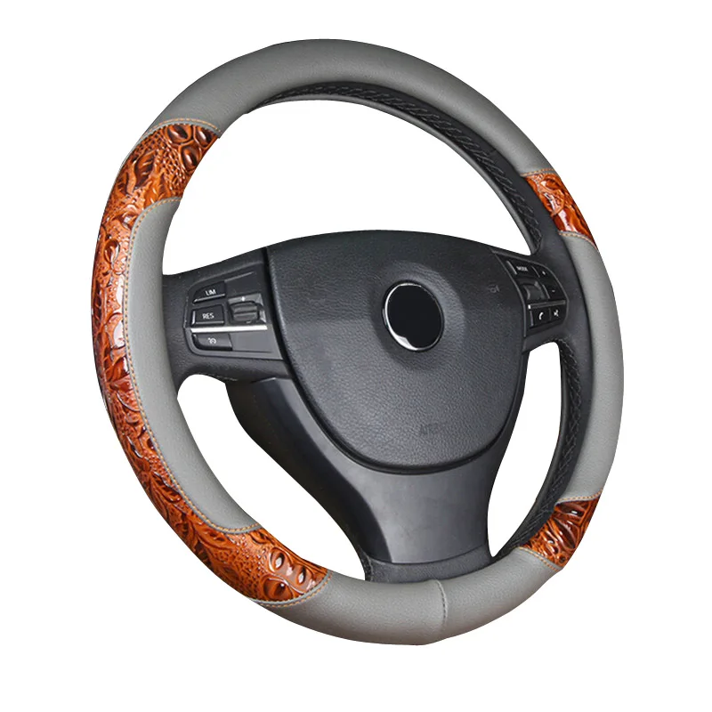 Pokrowiec na kierownicę samochodu wyścigi wióry drewniane rzeźba 35/36/37/38/39/40cm skóra dla BMW/Honda/AUDI/Ford/Toyota/volkswagen — zdjęcie 5