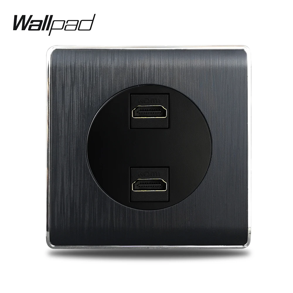 2 HDMI Outlet Wallpad Satin Black Plastic PC Frame Double HDMI Wall Socket