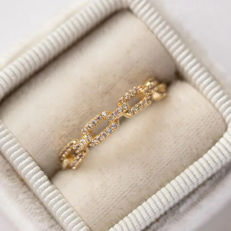 Link Ring for Women Fashion Korean Zircon Stacking Gold Color Rings Trend Punk Accessories Crystal Jewelry Wholesale R727