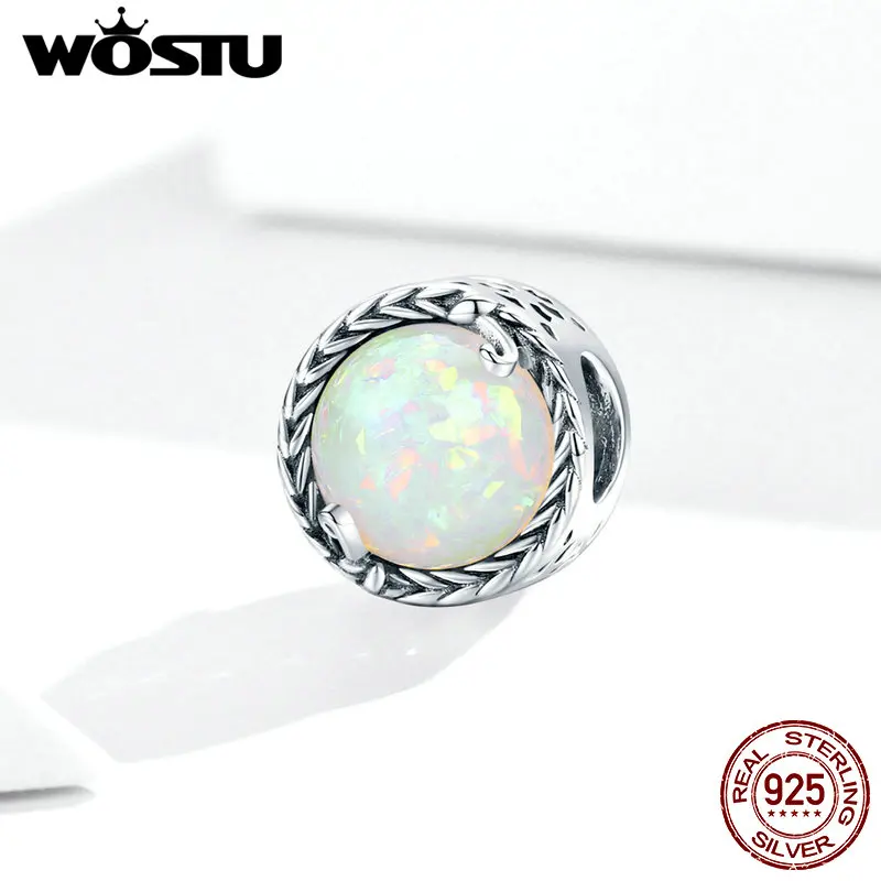 WOSTU Trendy New 925 Sterling Silver Wrap-Around Vine Charm Opal Zirconia Beads fit Women Bracelet DIY Jewelry Making CQC1576