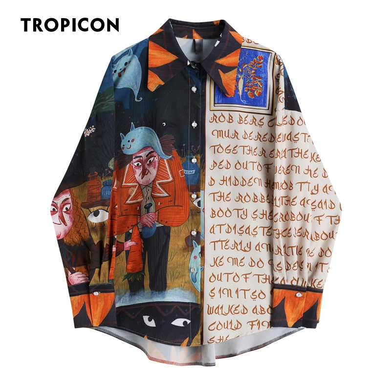 TROPICON Designer Long Sleeve Aesthetic Shirt Women Top And Blouse Chiffon Button Up Collar Shirt Letter Print Fashion Top 2021