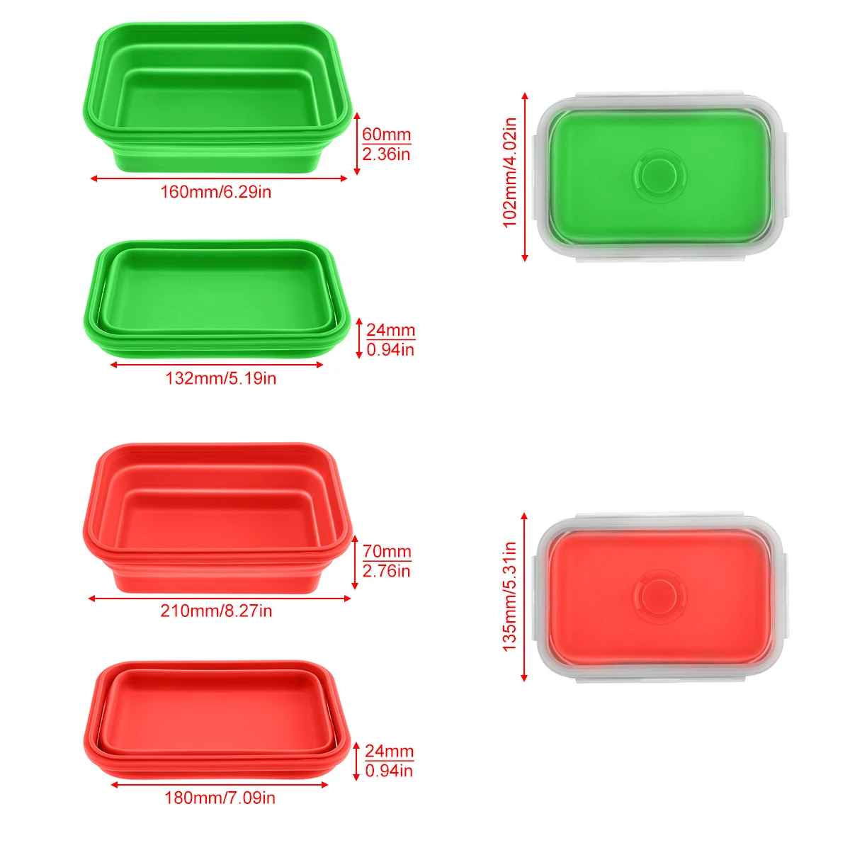 4pcs Silicone Rectangle Lunch Box Collapsible Bento Box Folding Food Container Bowl 350/500/800/1200ml for Dinnerware