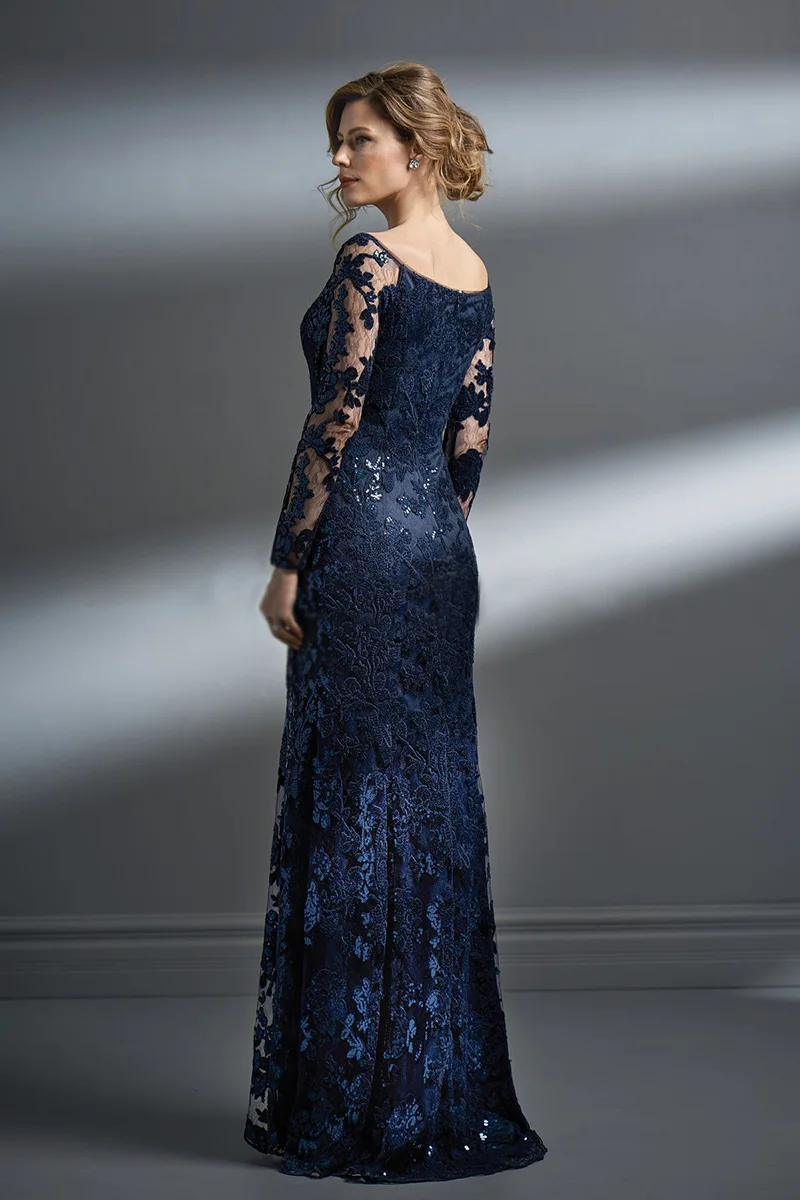 2021 Nieuw Elegant Royal Blue Lace Moeder Van De Bruid Jurken Mermaid Off Shoulder Lange Mouwen Bruiloft Gast Jurken Geappliceerd