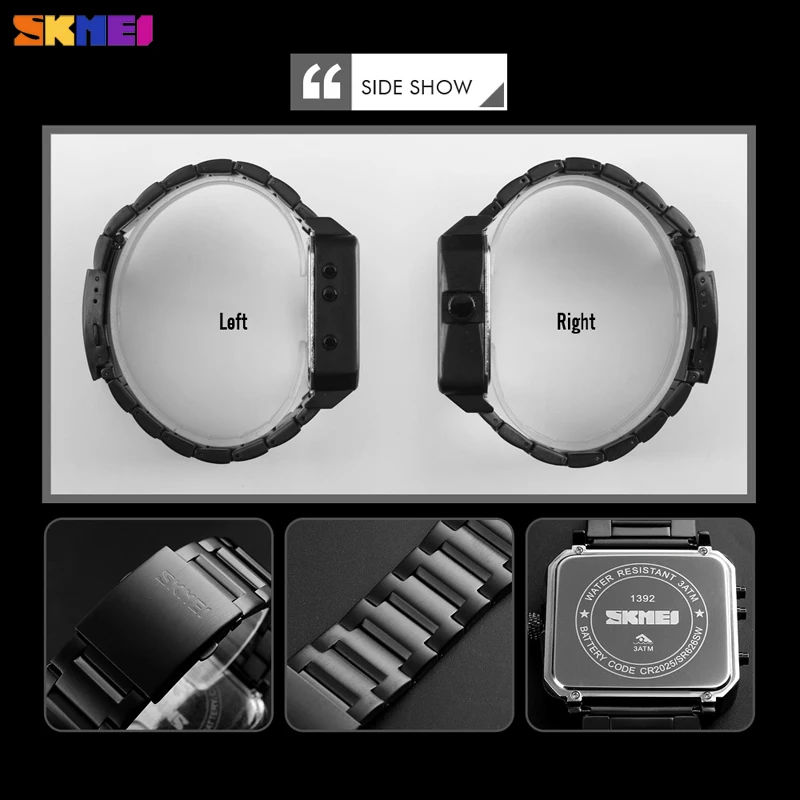 Imagem -05 - Skmei Relógio Digital Eletrônico de Quartzo para Homens Relógio Esportivo Masculino à Prova Dágua com Pulseira de Aço Inoxidável Relógio Digital Esportivo para Homens