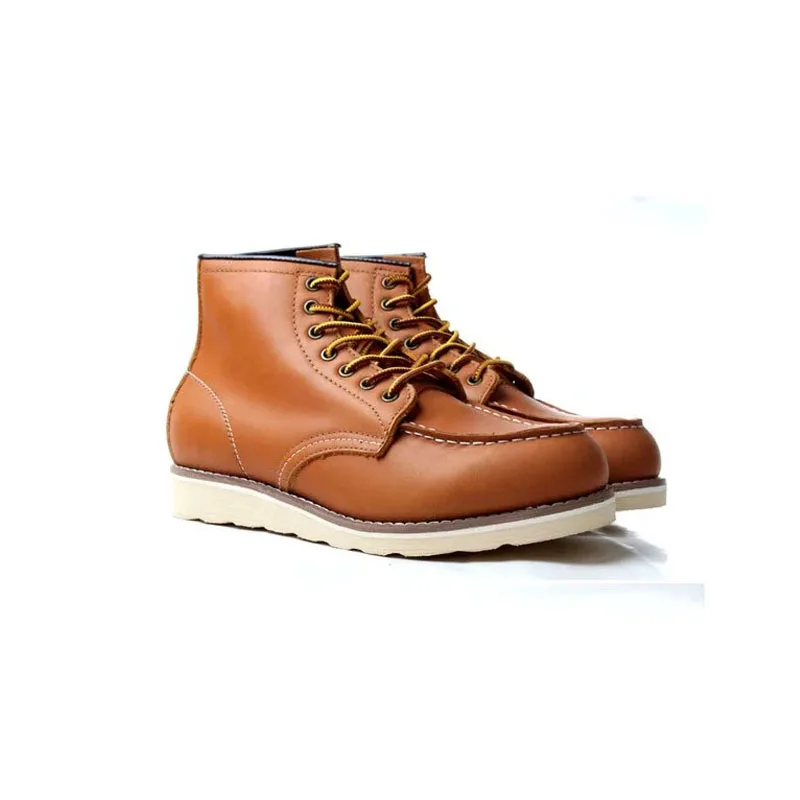 Stivali da uomo utensili da uomo stivali da moto da uomo rossi mucca vera pelle punta tonda uomo Casual stile Vintage stivaletti Botas Hombre