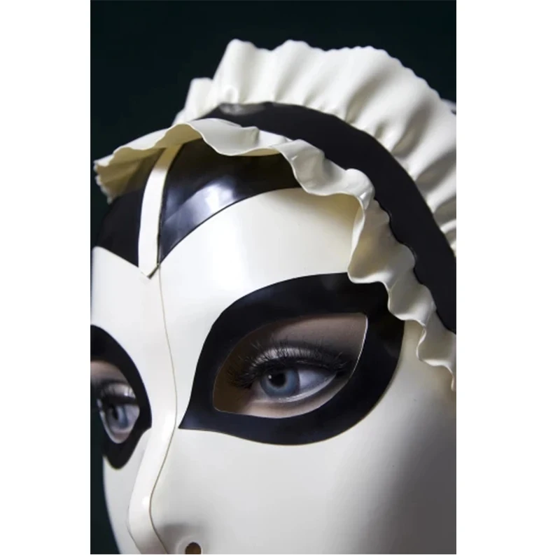 Unisex Sexy Latex Rubber Hoods Spliced Mask with Lace Wigs Maid Mask Plus Size Hot Sale Customize Handmade for Party