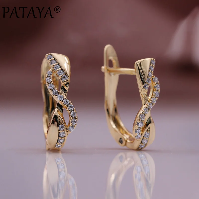 PATAYA New Micro Wax Inlay Natural Zircon Drop Earrings 585 Rose Gold Color Vintage Fashion Jewelry Women Hollow Metal Earrings