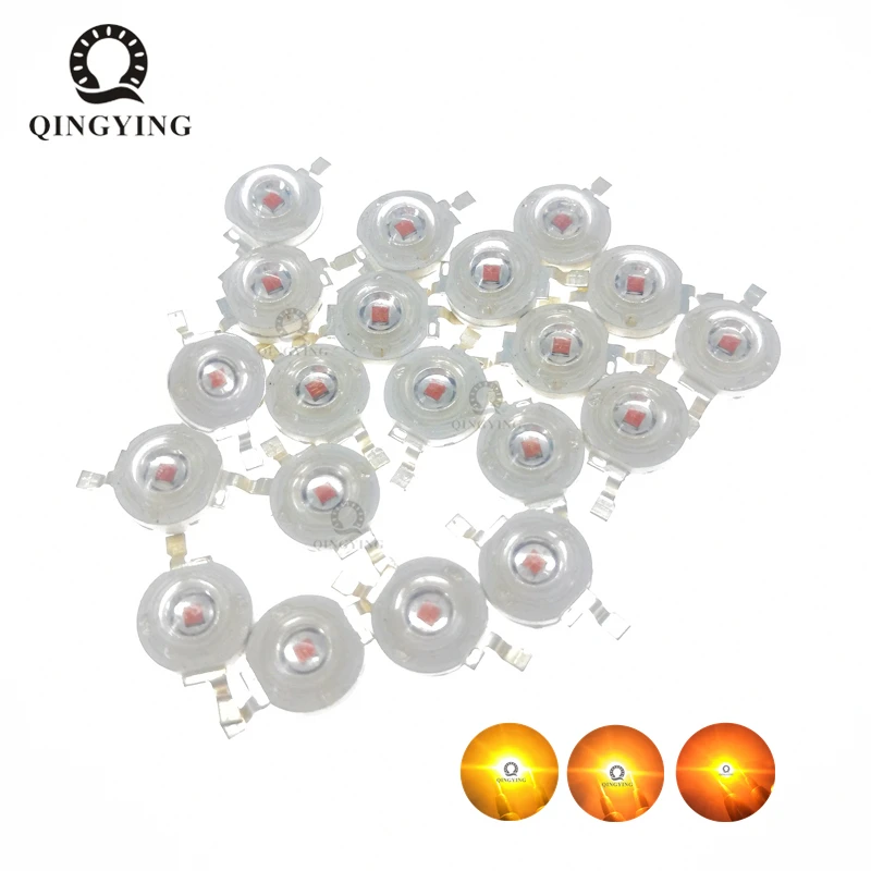 50 sztuk-500 sztuk 1W 3W dioda LED dużej mocy żółty 590-595nm bursztynowy 595-600nm pomarańczowy 600-605nm DC2.2-2.6V do awaryjnego światła drogowego