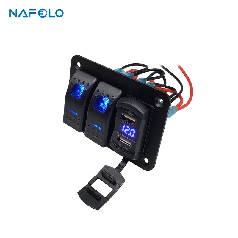 3 Gang Marine Boat Rocker Switch Panel 12V 4.2A Dual USB Car Charger Socket ON Off Toggle LED Light Switch For Car Boat Marine