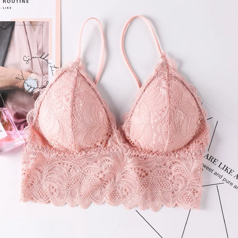 Floral Lace Bras for Women Sexy Lingerie Deep V Bralette Wire Free Thin Underwear Beauty Back Push Up Bra Female Brassiere