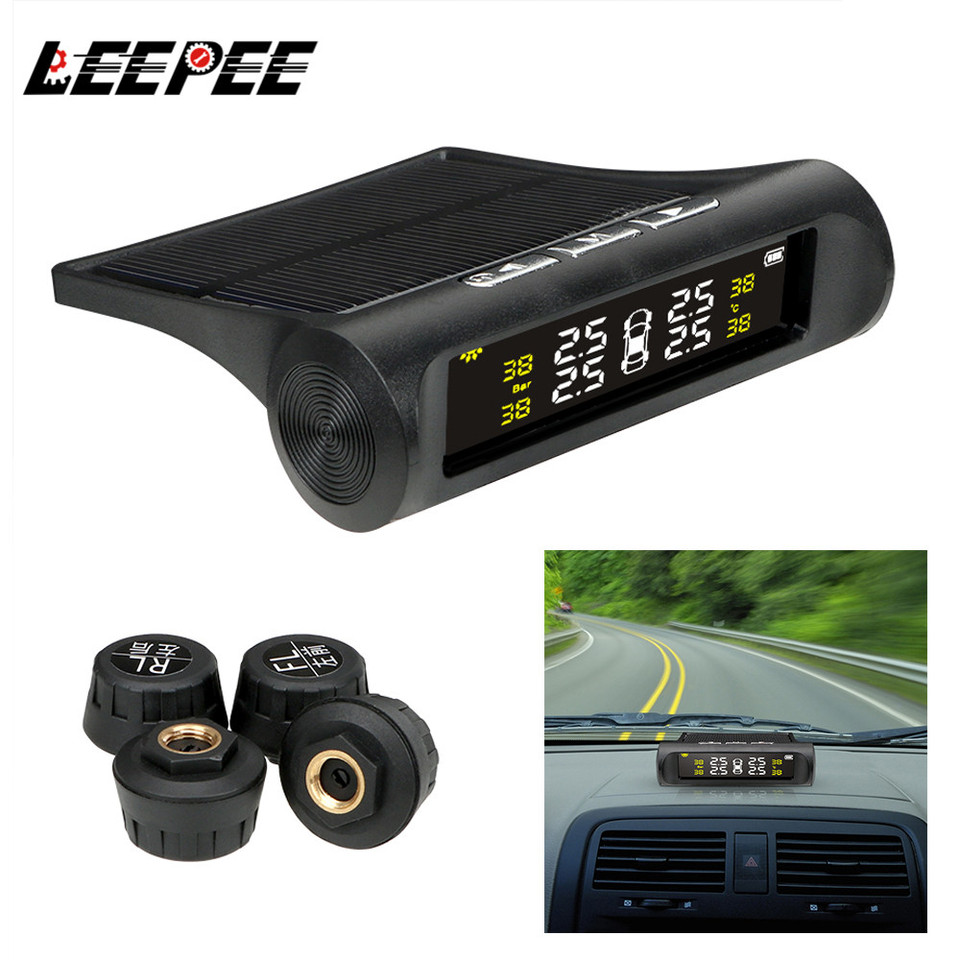  4 Sensors Car TPMS Tyre Pressure Monitoring System Solar Powered Digital LCD Display Auto Security Alarm Tester Automotive Test 
