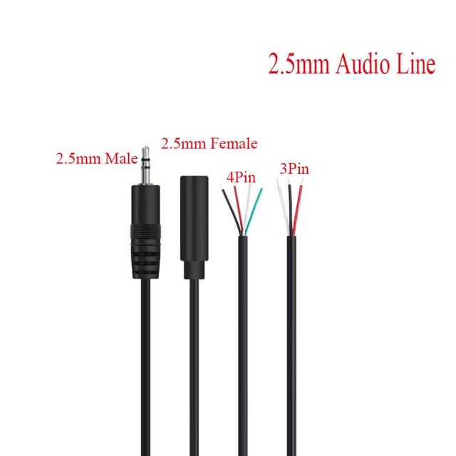 5pcs 2.5mm stereo Audio Line 3 4 Pin Wire Extension Cable Cord 