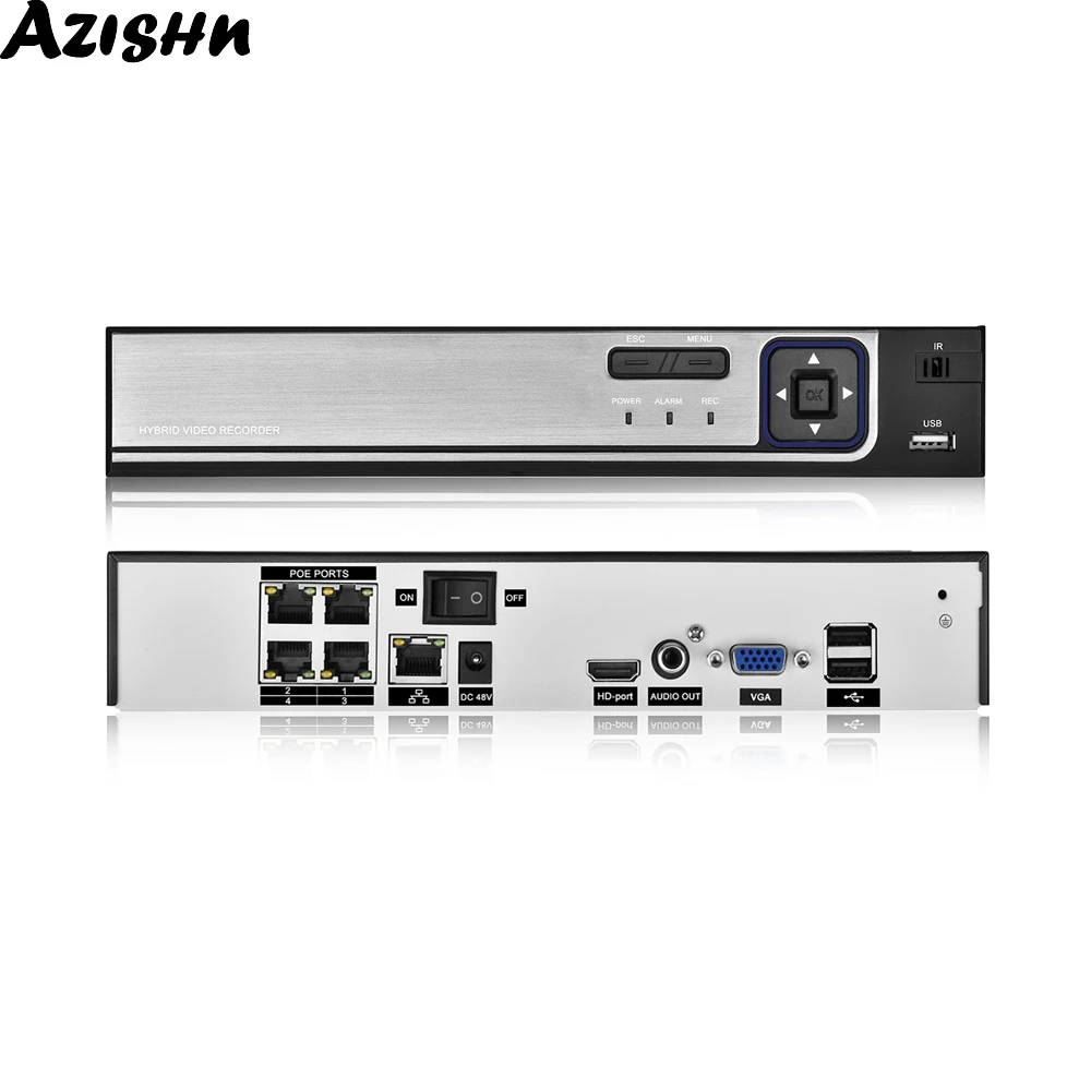 AZISHN H.265 48V POE NVR 4CH 5MP / 8CH 5MP Security Video Surveillance Recorder Motion Detect P2P CCTV NVR For POE IP Cam