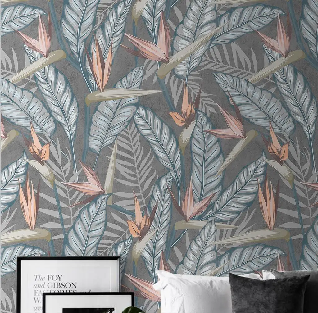 beibehang Custom Bird Paradise Tropical Plants Vintage Gray Photo Wallpaper Living Room Bedroom Study Room Wall paper home Decor