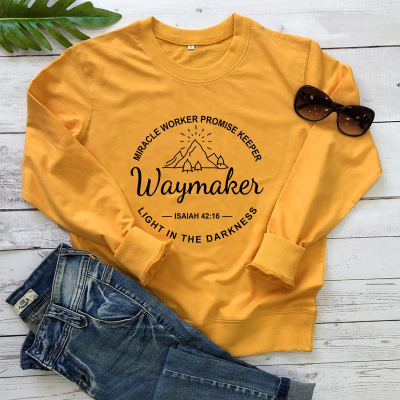 Waymaker 100% Cotton Sweatshirt Vintage Women Long Sleeve Christian Inspirational Quote Pullovers