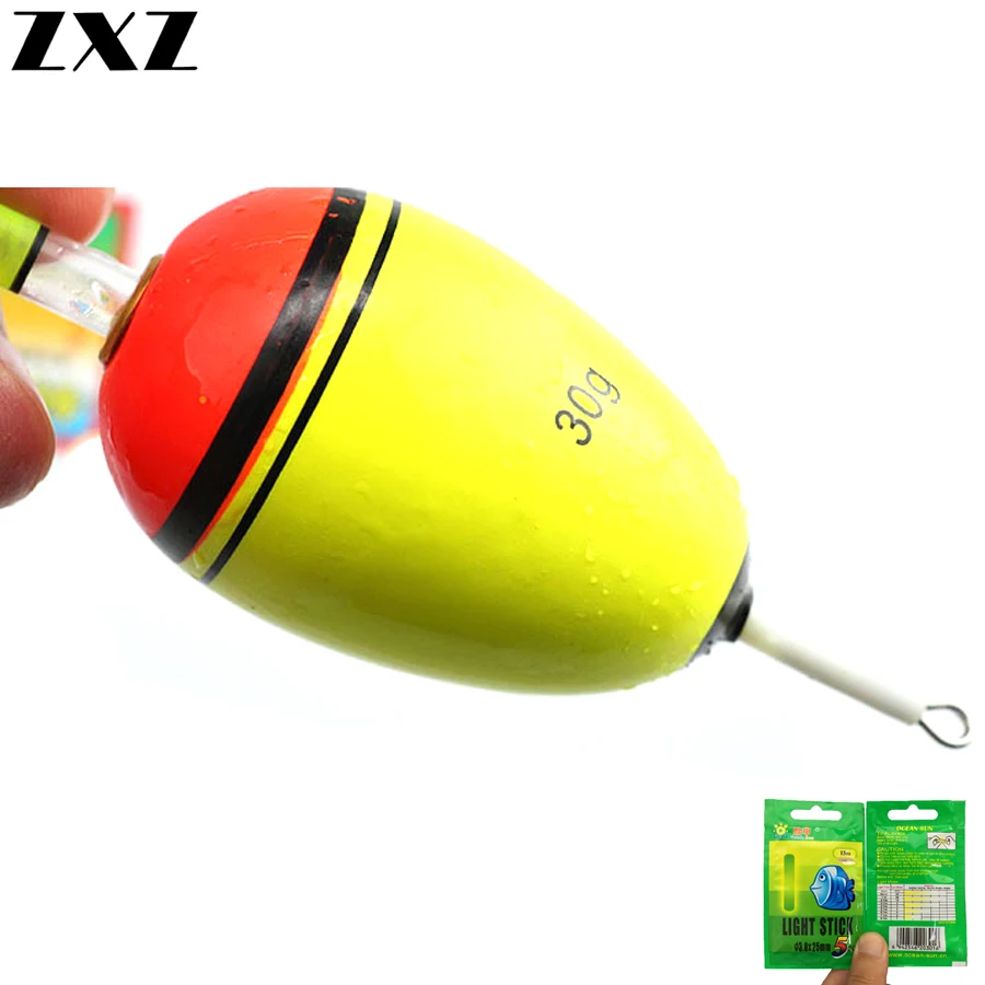 Night Glow Fishing Float + 5pcs Sticks 10g 20g 40g 60g 80g 100g EVA Fishing Lighting Floats For Night Carp Fishing Tackle Pesca