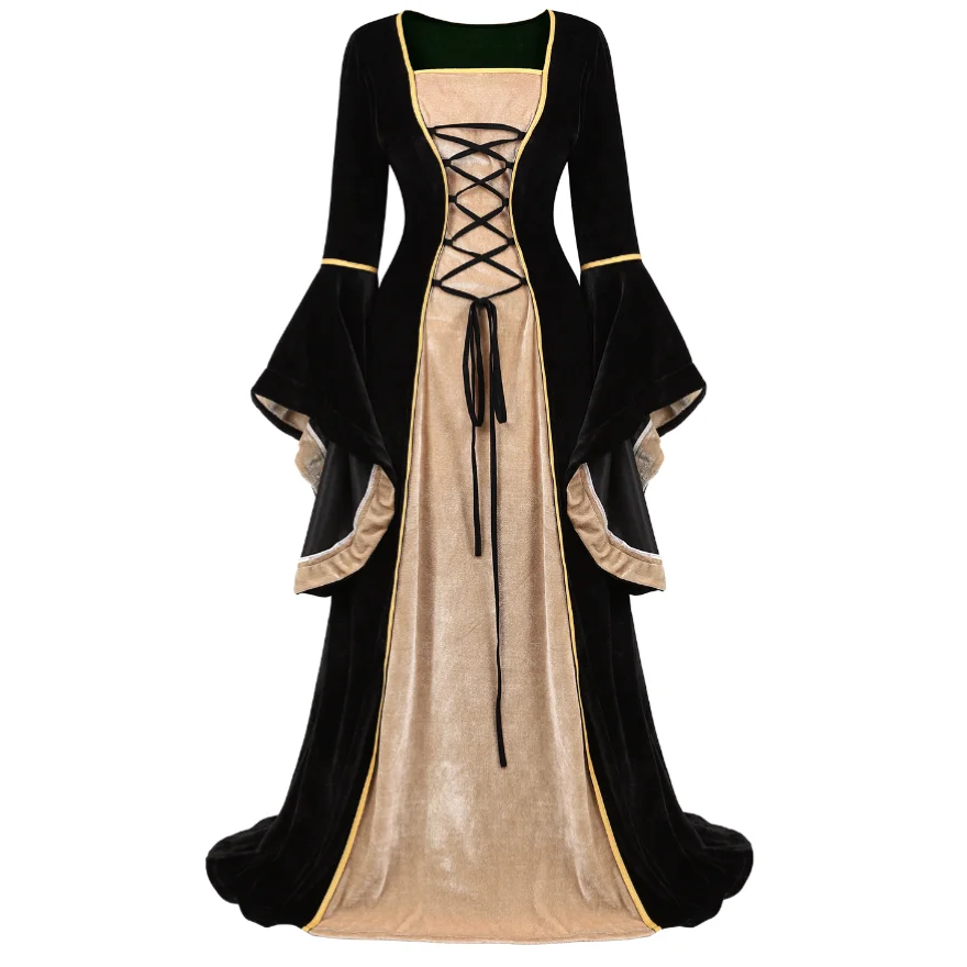 Women Renaissance Irish Deluxe Velvet Dress Victorian Medieval Long Dress Retro Fancy Gown Halloween Cosplay Costume Plus Size