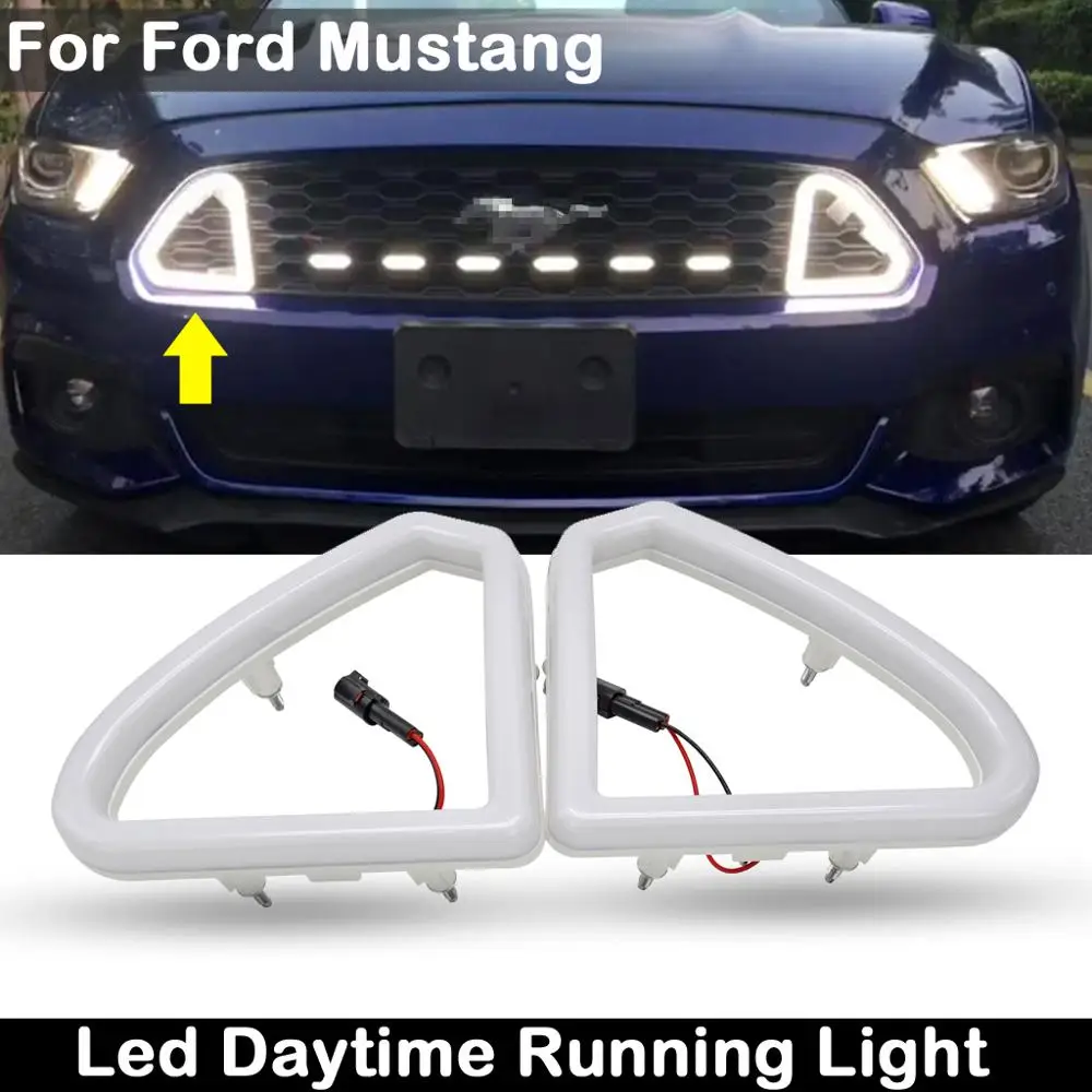 

2Pcs For Ford Mustang 2015-2017 Car Front Grille Hood Bumper High Brightness White LED DRL Light Daytime Running Lamp