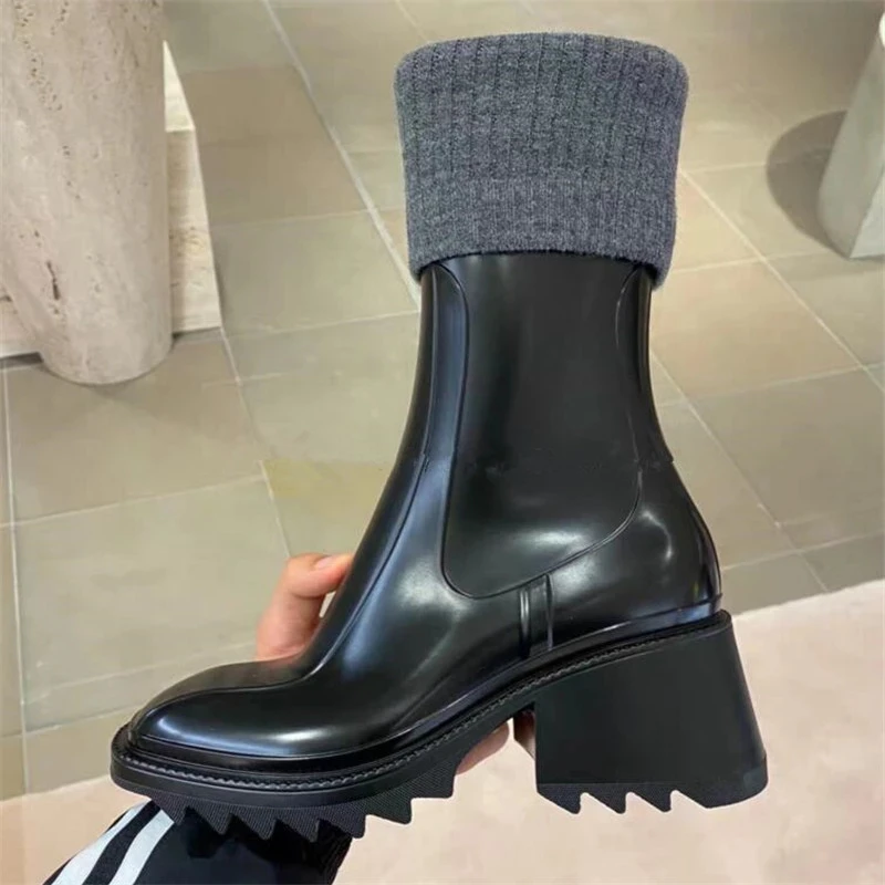 womens winter boots with fur warm square toe wedge shiny booties black white ankle boots thick heel rain short botas shoes women