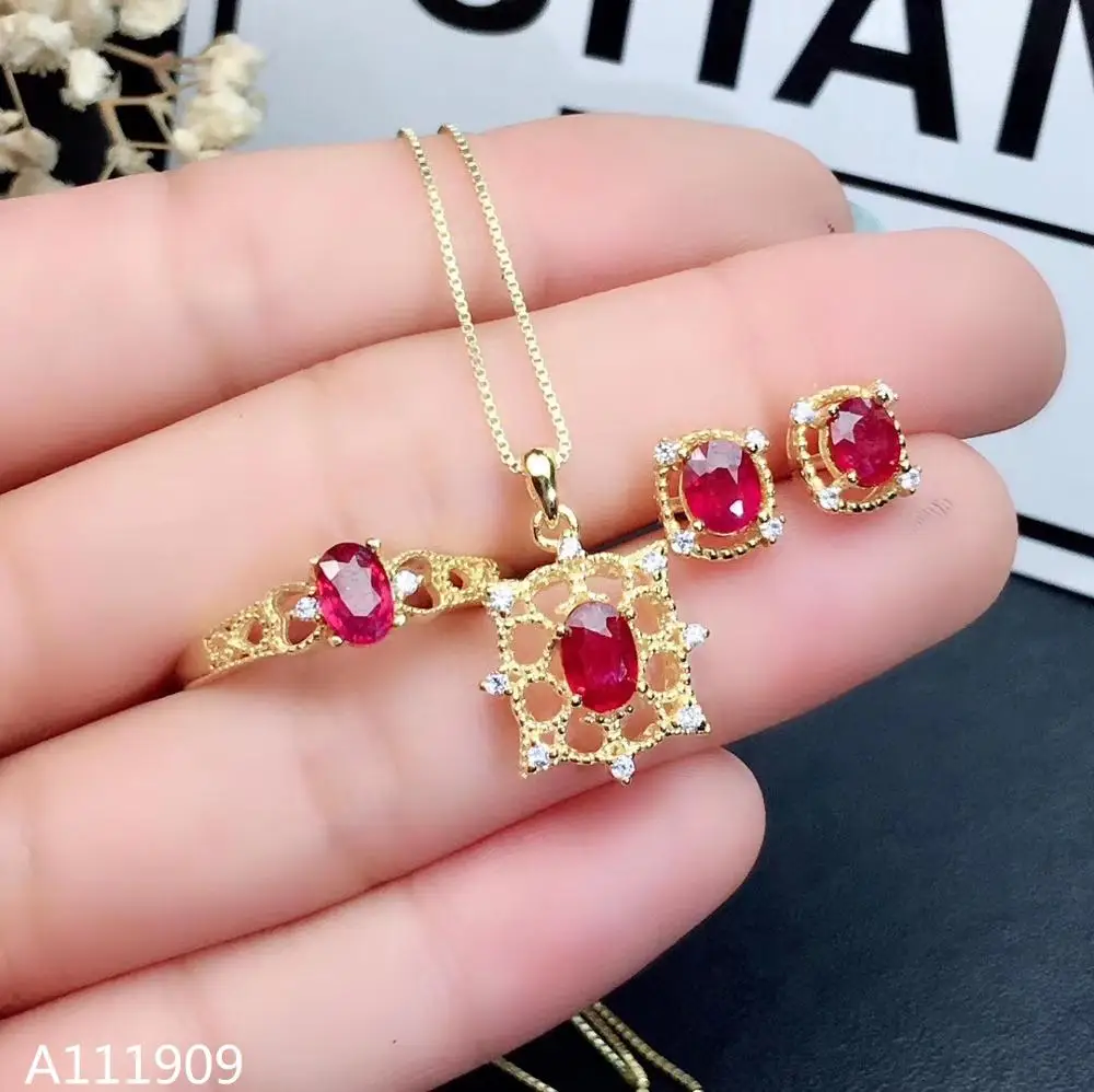 

KJJEAXCMY boutique jewelry 925 sterling silver inlaid Natural ruby Ring Necklace Earring Suit Support Detection popular