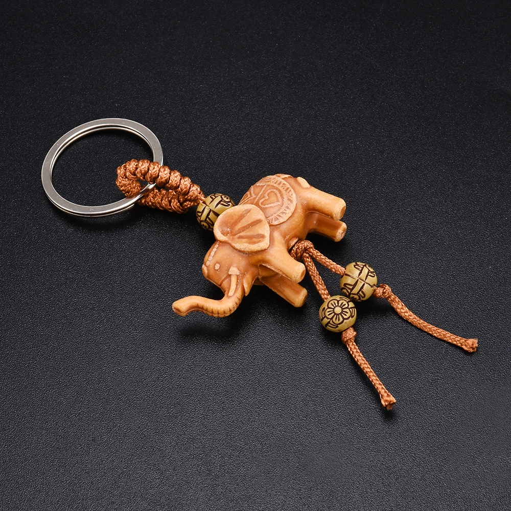 Women Men Lucky Wooden Elephant Carving Pendant Keychain Religion Chain Key Ring Keyring Jewelry Wholesale cute keychain