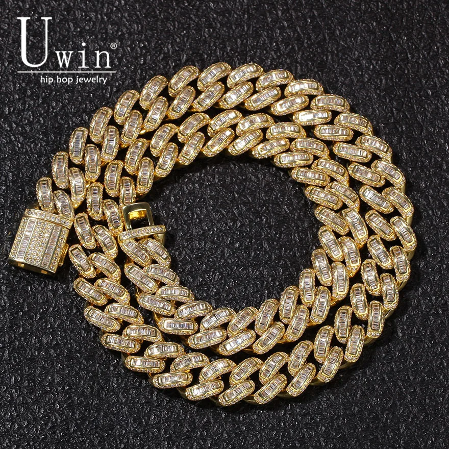 

Uwin 13mm Cuban Chain Baguette Round Cubic Zircon Mixed Luxury Bling Bling full Iced Out Charms Hiphop Jewelry