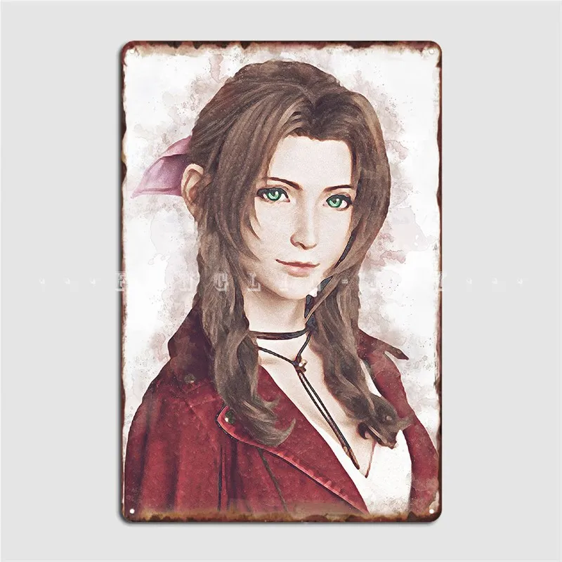 Aerith Portrait Poster Metal Plaque Wall Plaque Wall Cave Kitchen Personalized Tin Sign Poster