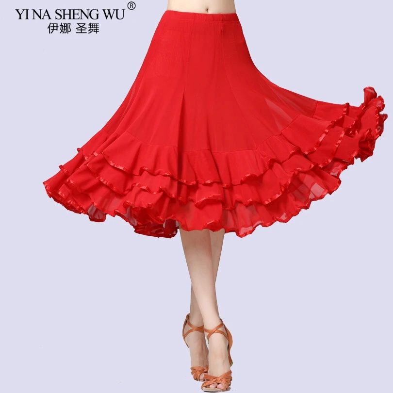 New Women Modern Dancing Costume Flamenco Waltz Ballroom Dance Skirt Classical Competition Layered Big Swing Spanish Skirts