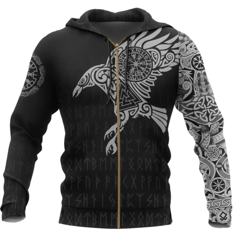 Viking - The Raven Of Odin Tattoo 3D Printed hoodies Men Harajuku Fashion Hooded Sweatshirt Autumn Unisex Hoodie -2