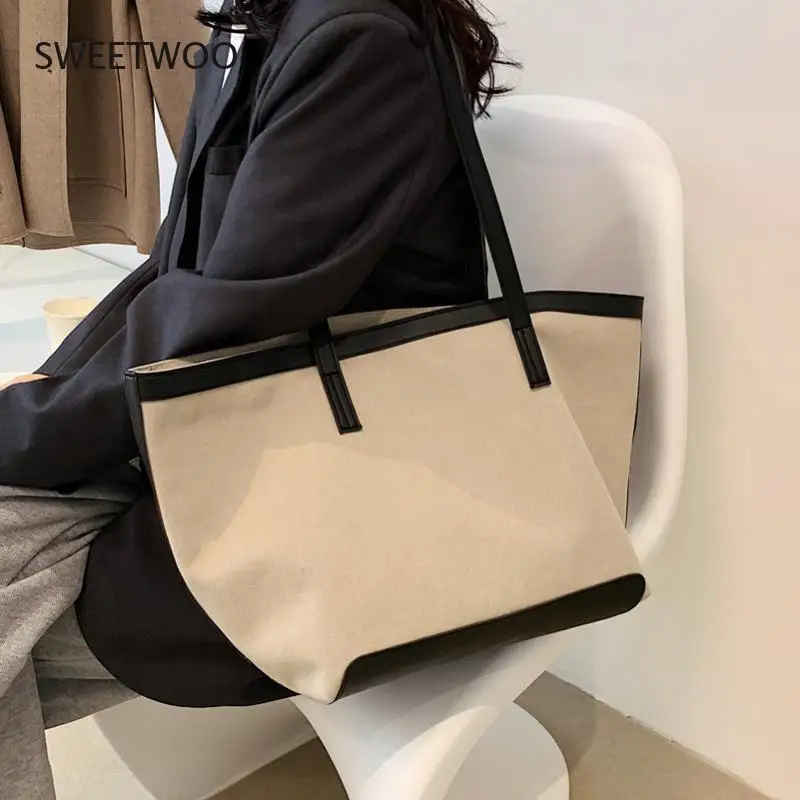 New Fashion Canvas Tote Bag 2021 Large Capacity Simple Foreign Style Big Brand Shoulder Bag Shopper Spring Summer Women\'s Bag