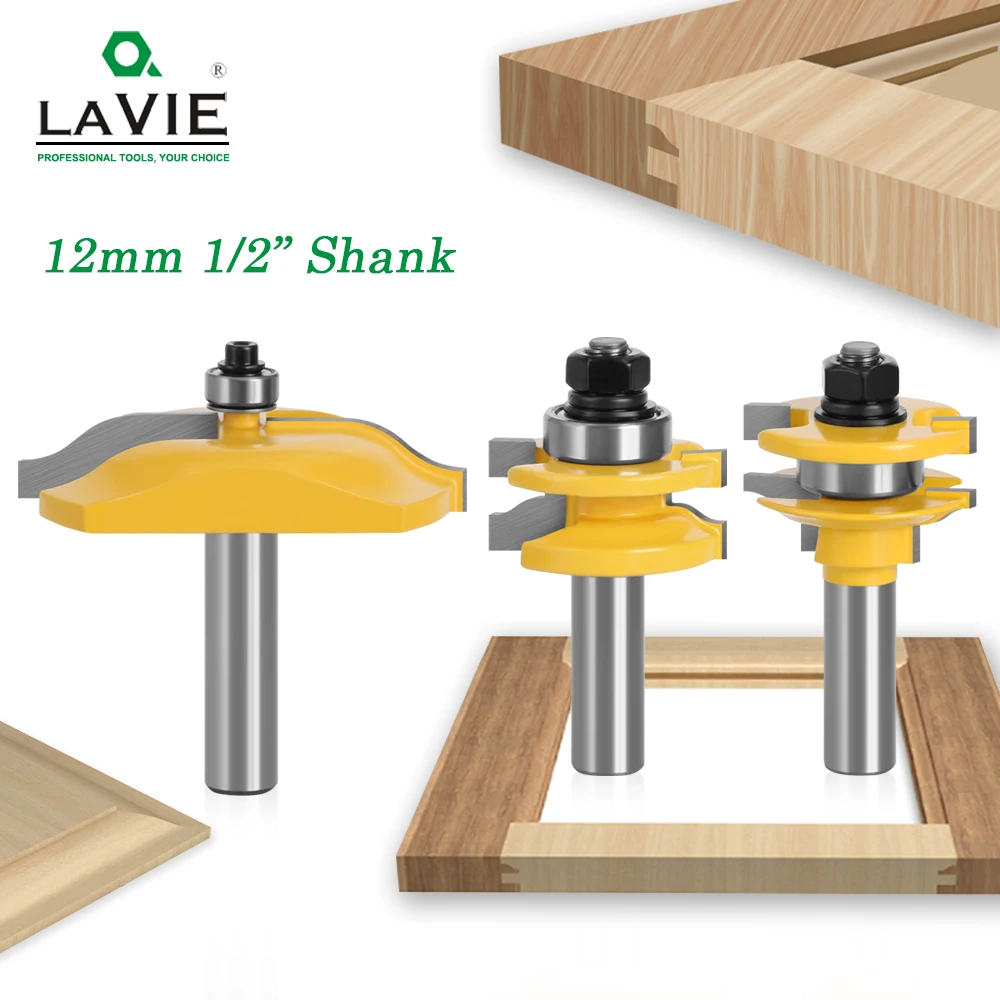 Grande Rail e Stile Ogee Lâmina Cortador, Painel Gabinete Router Bit Set, Faca Tenon Porta, Ferramentas de madeira, 3PCs, 12mm, 1/2 na haste, 03133