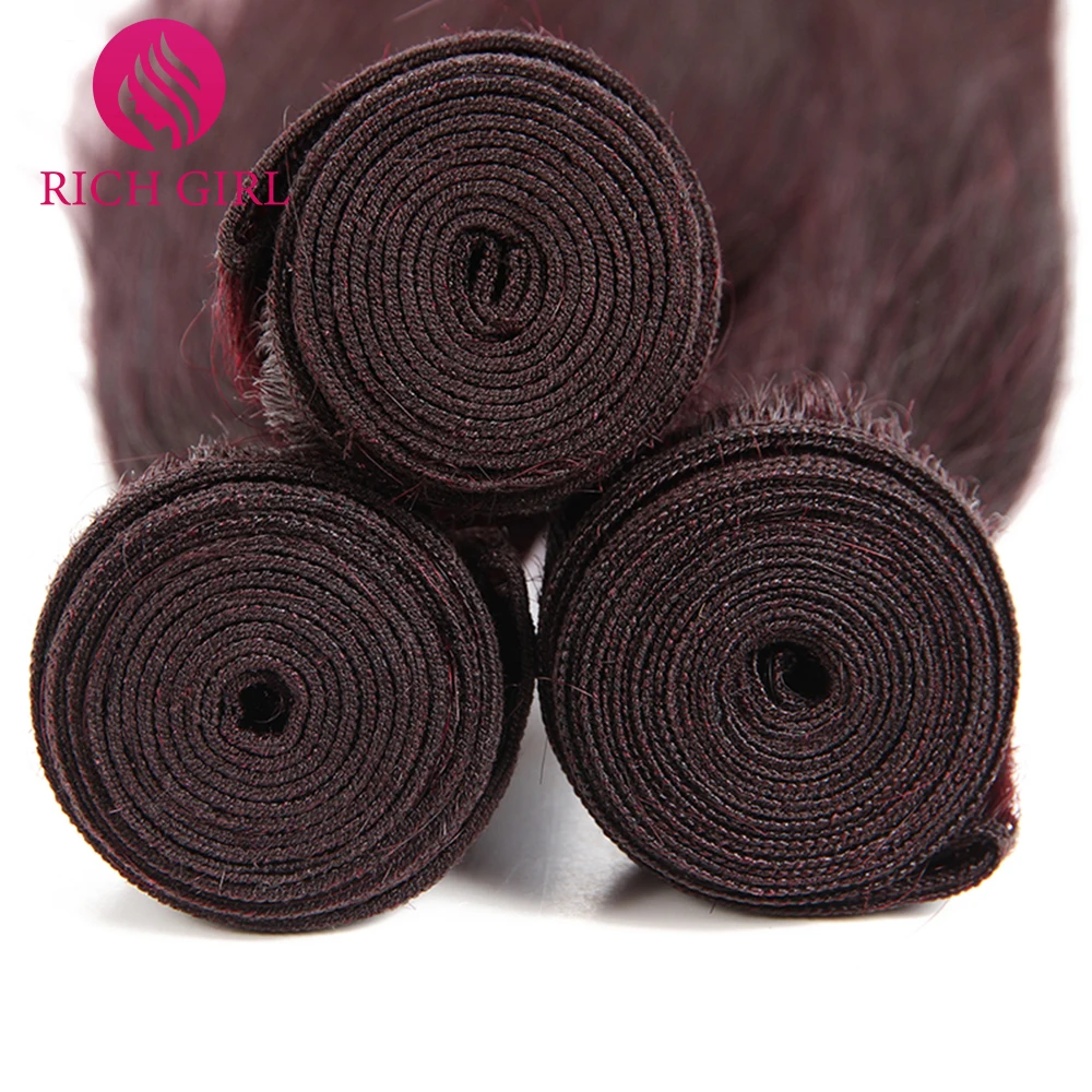 Bundles de tissage de cheveux raides brésiliens, Extensions de cheveux humains, Bordeaux Ombre, Richgirl, 100% Cheveux humains, 30 po, Document 1B, 99J