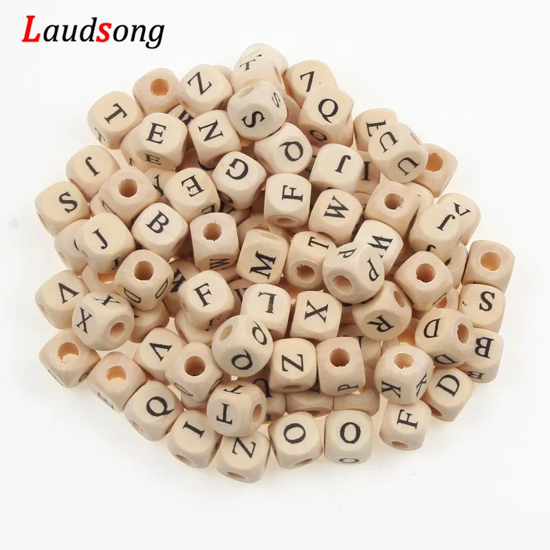 50Pcs 10mm 26 Letter Beads Natural Alphabet Beads Square Wooden Beads For Jewelry Making Necklace Bracelet Handmade DIY