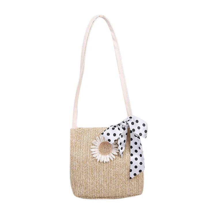 Sac de plage en paille fait-main pour femmes, sac à bandoulière en raphia tissé à la main, sacs circulaires en rotin, style bohème décontracté, vacances d'été