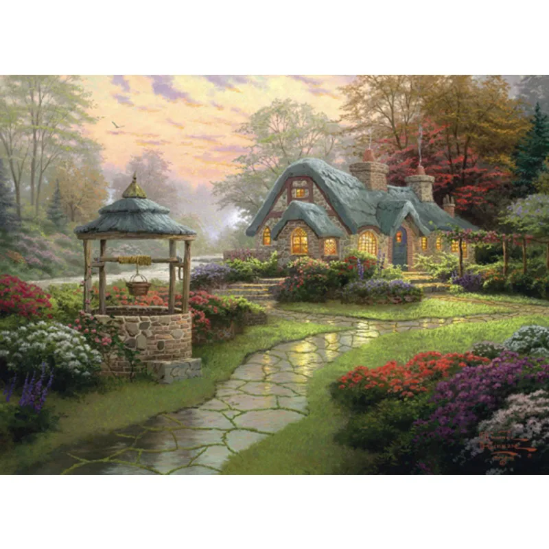 Diy Needlework Embroidery Sets Stone Cottage Picture 40x50cm Home Decoration Precision Printing Cross Stitch Kit