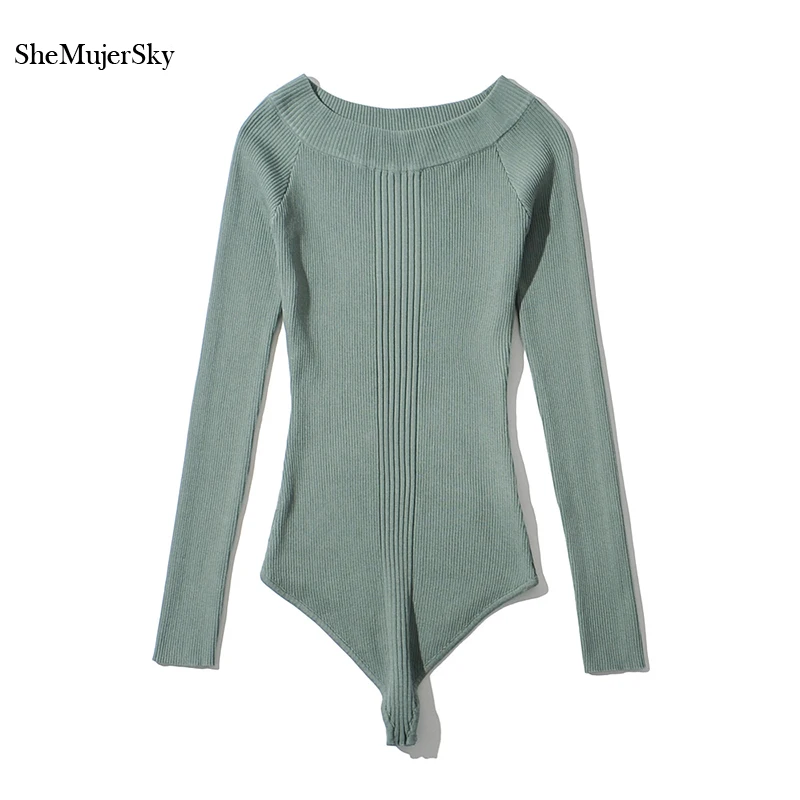 SheMujerSky body Slim elastico lavorato a maglia da donna 2021 tute tinta unita manica lunga primavera autunno body