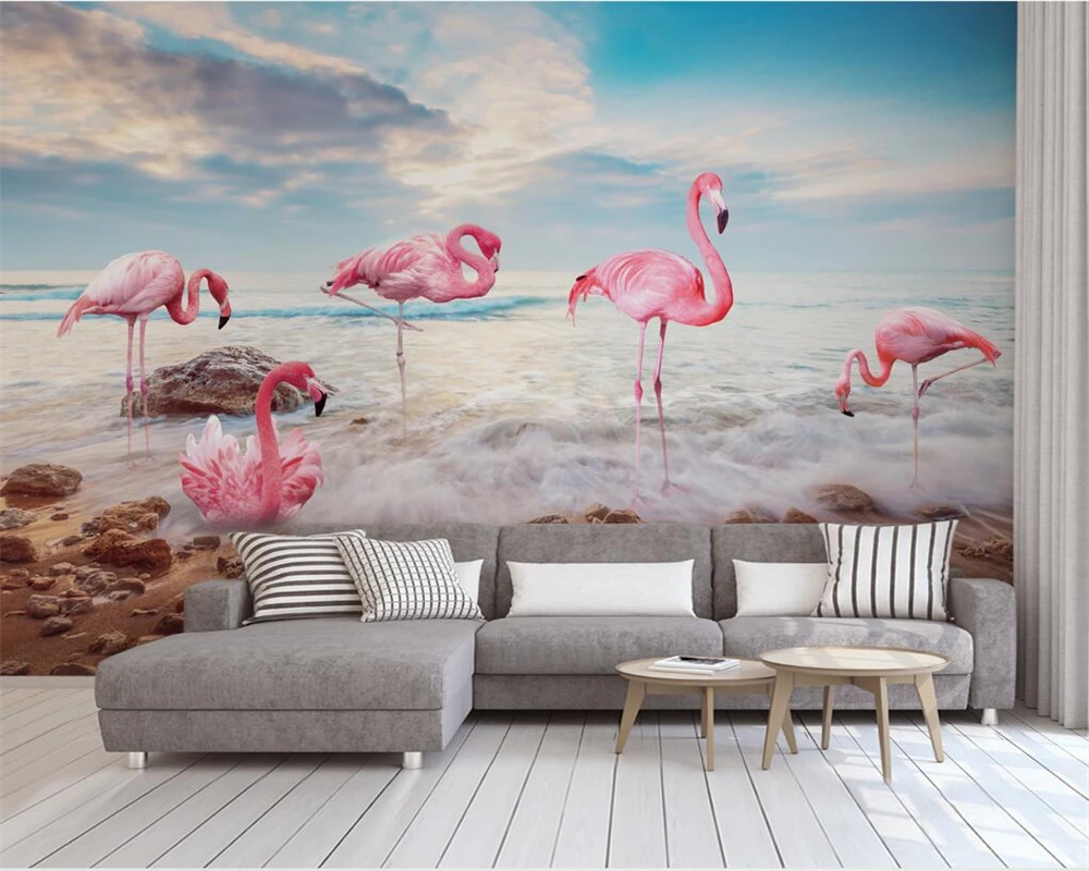 beibehang Custom Nordic style hand-painted coconut tree plant flamingo children bedroom background papier peint wallpaper