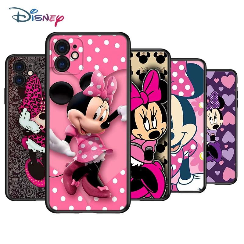 Disney Minnie Mouse For Apple iPhone 15 14 13 12 11 Pro Max Mini XS X XR 7 8 6 Plus 5S Silicone Black Phone Case Coque Capa