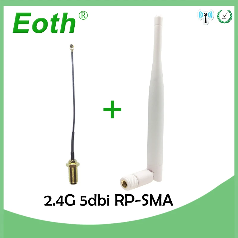 EOTH 1 2pcs 2.4g antenna 5dbi sma female wlan wifi 2.4ghz antene IPX ipex 1 SMA male pigtail Extension Cable iot module antena